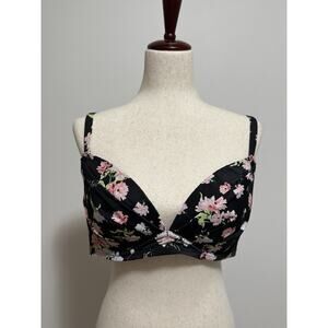 Victoria's Secret Swim Blue Palm Tree Pink Floral Push-Up Bikini Top, 38D